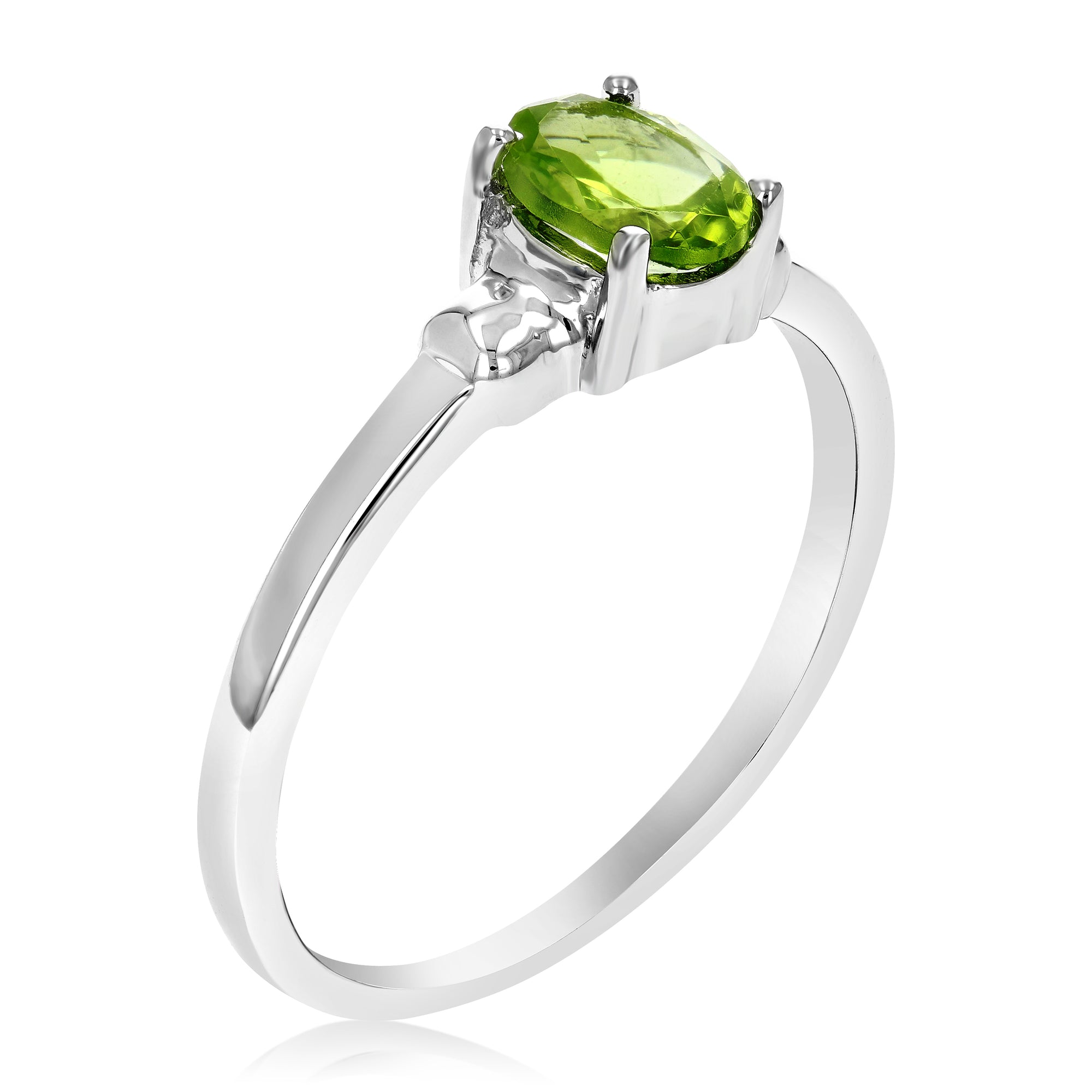0.70 cttw Peridot Ring in .925 Sterling Silver with Rhodium Plating Oval Shape