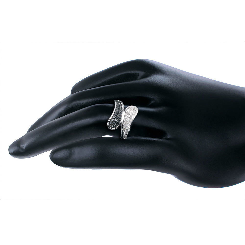 1/3 cttw Black and White Diamond Ring .925 Sterling Silver with Rhodium Size 7