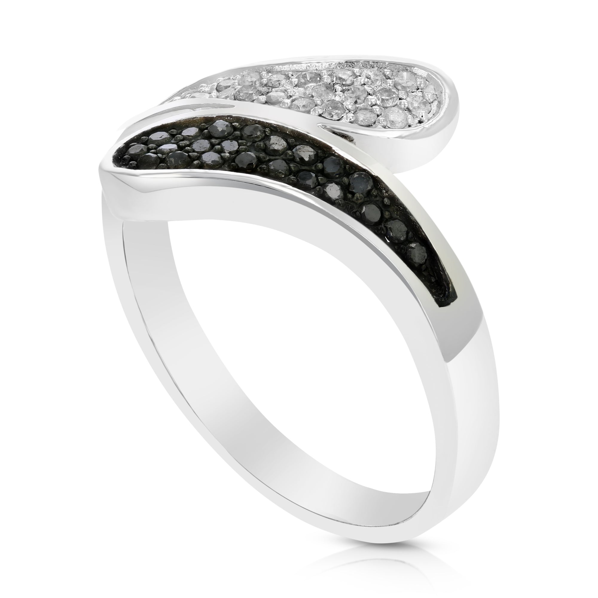 1/3 cttw Black and White Diamond Ring .925 Sterling Silver with Rhodium Size 7