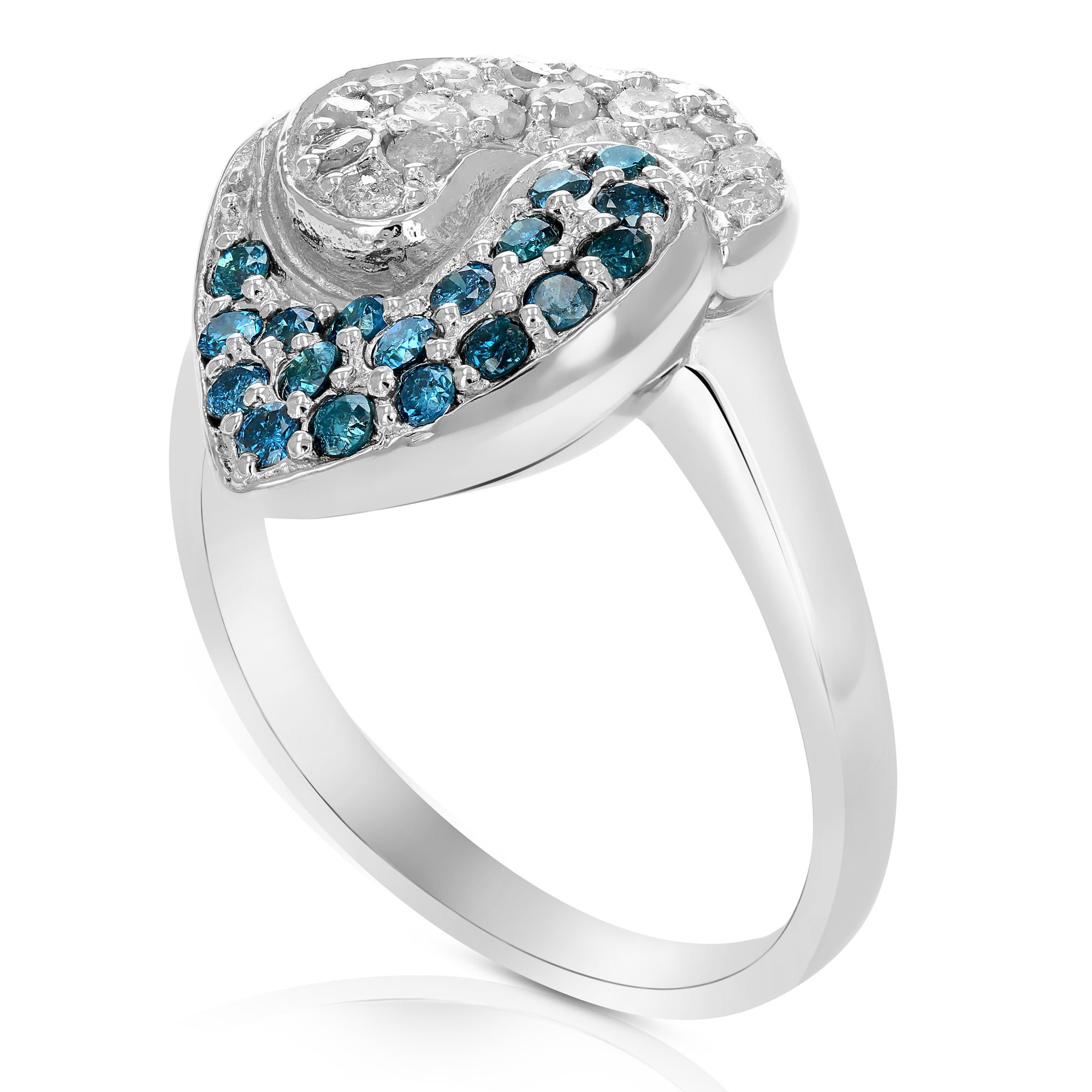 0.80 cttw Blue and White Diamond Ring .925 Sterling Silver with Rhodium Plating