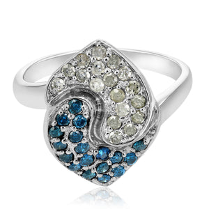 0.80 cttw Blue and White Diamond Ring .925 Sterling Silver with Rhodium Plating