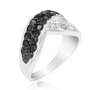 1 cttw Black and White Diamond Ring .925 Sterling Silver with Rhodium Size 7