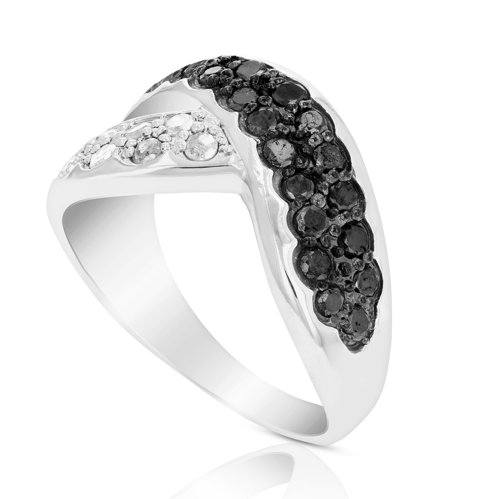1 cttw Black and White Diamond Ring .925 Sterling Silver with Rhodium Size 7
