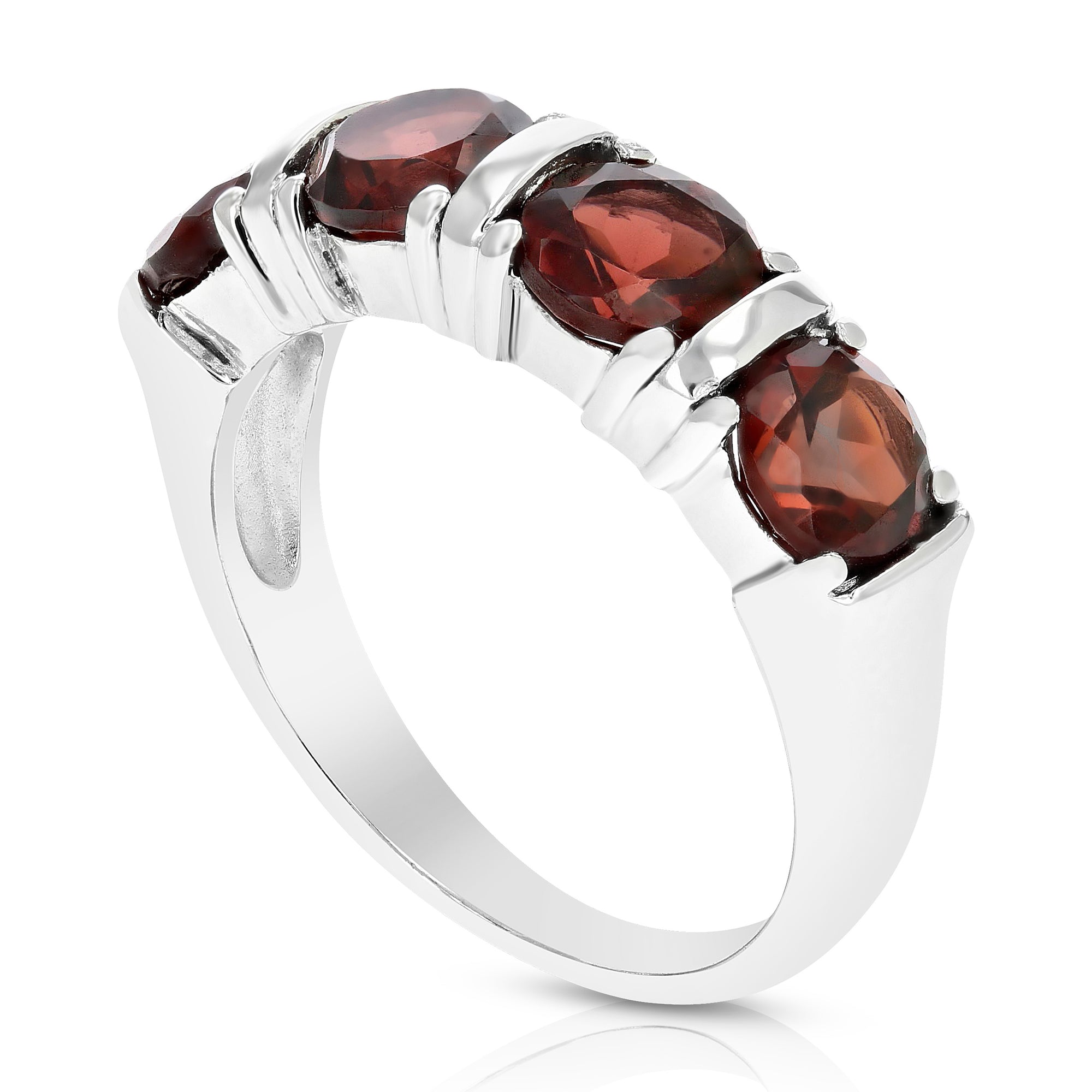 1.50 cttw Garnet Ring .925 Sterling Silver with Rhodium Plating Round Shape 5 MM