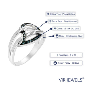 1/5 cttw Blue Diamond Leaf Ring .925 Sterling Silver with Rhodium Plating Size 7