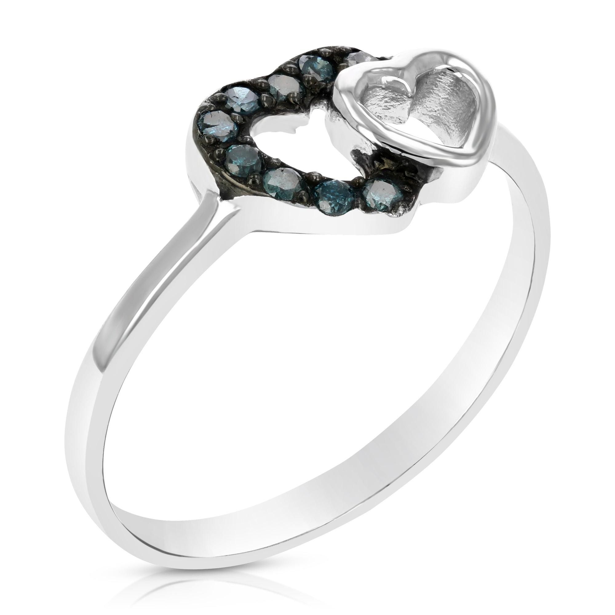 1/8 cttw Blue Diamond Heart Ring .925 Sterling Silver with Rhodium Size 7