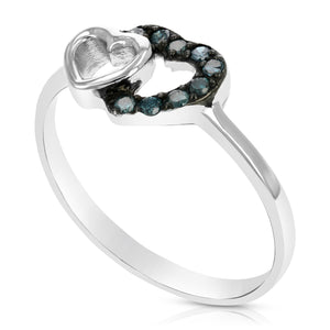 1/8 cttw Blue Diamond Heart Ring .925 Sterling Silver with Rhodium Size 7