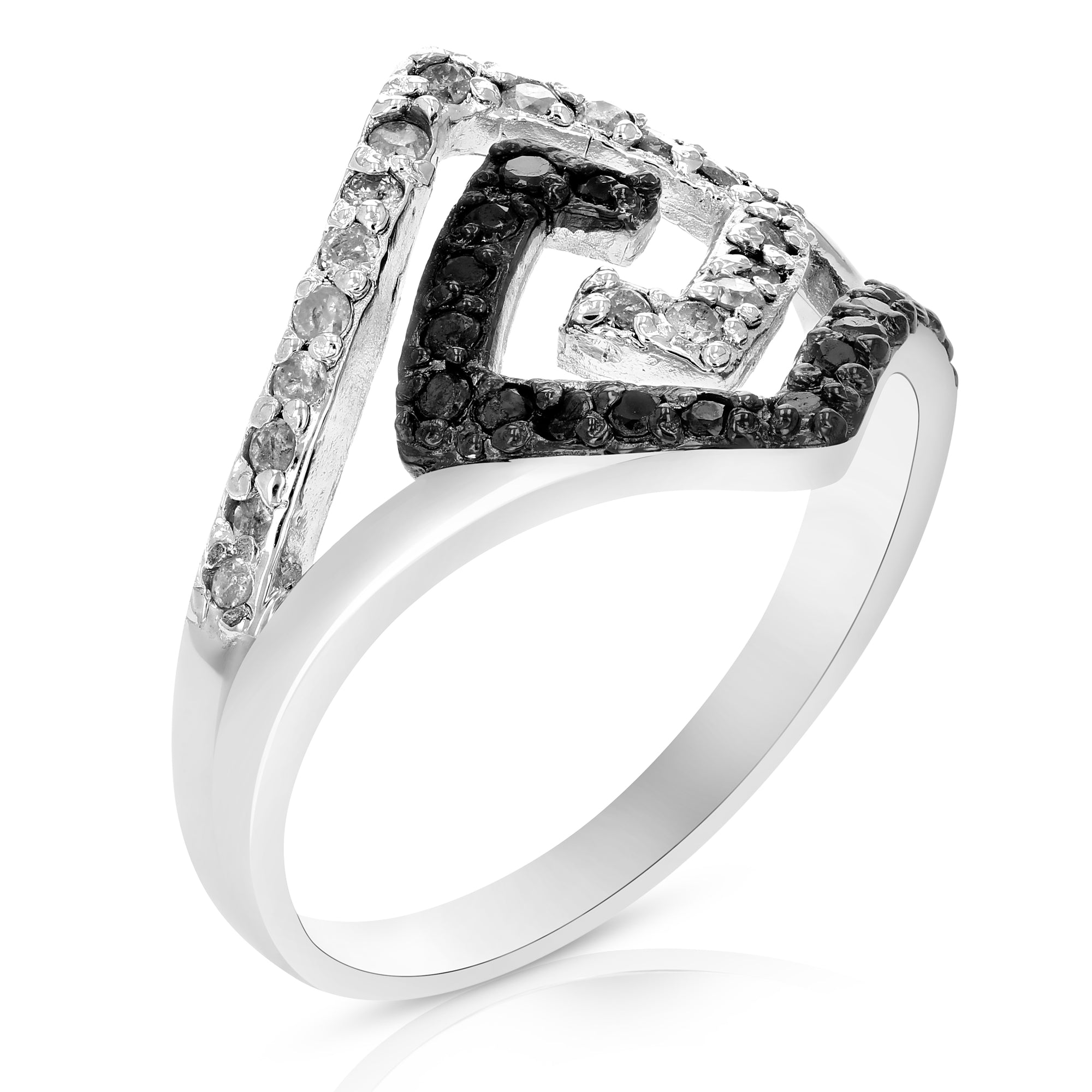 0.45 cttw Black and White Diamond Ring .925 Sterling Silver with Rhodium Size 7
