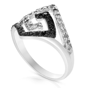 0.45 cttw Black and White Diamond Ring .925 Sterling Silver with Rhodium Size 7