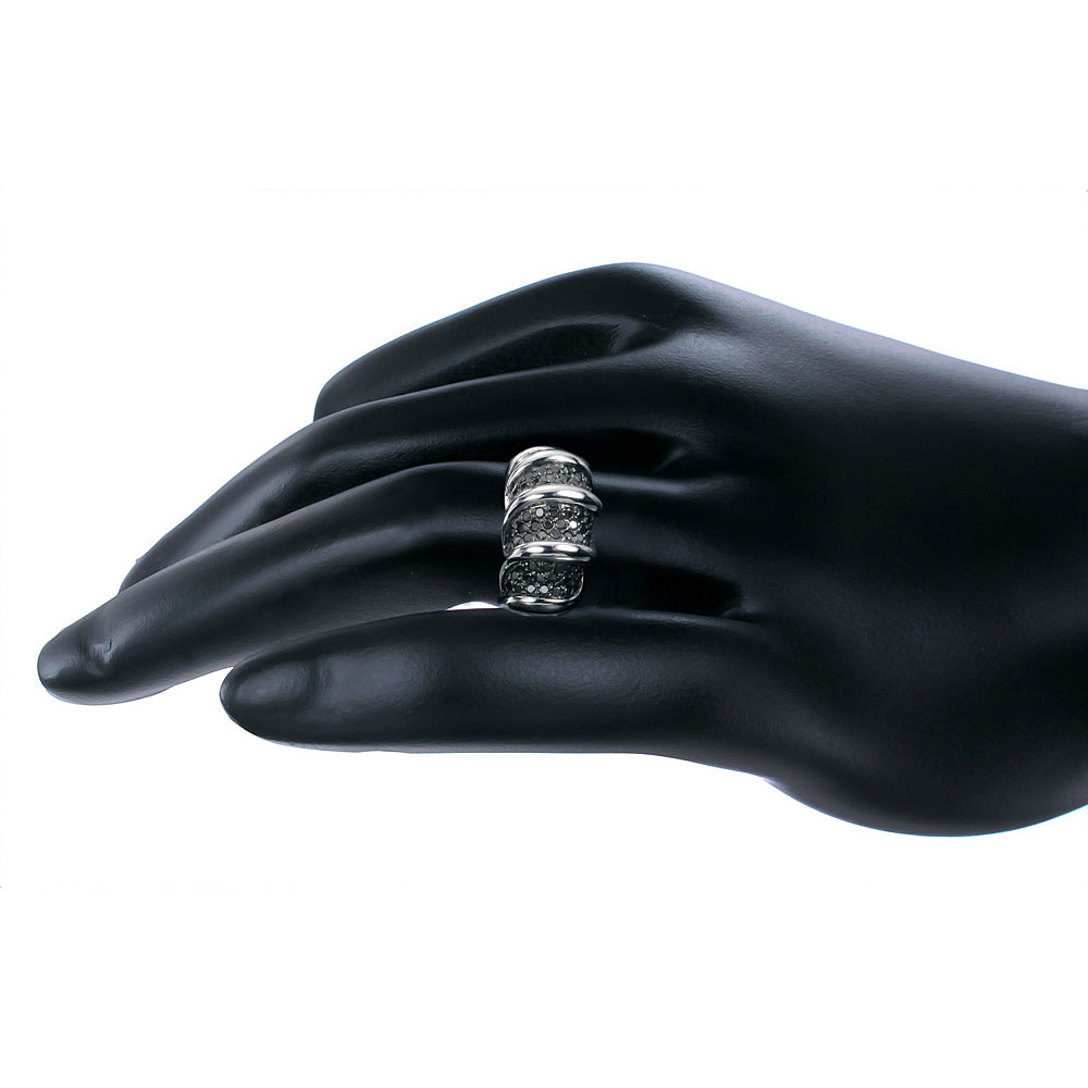 1.30 cttw Black Diamond Ring .925 Sterling Silver with Rhodium Plating Size 7