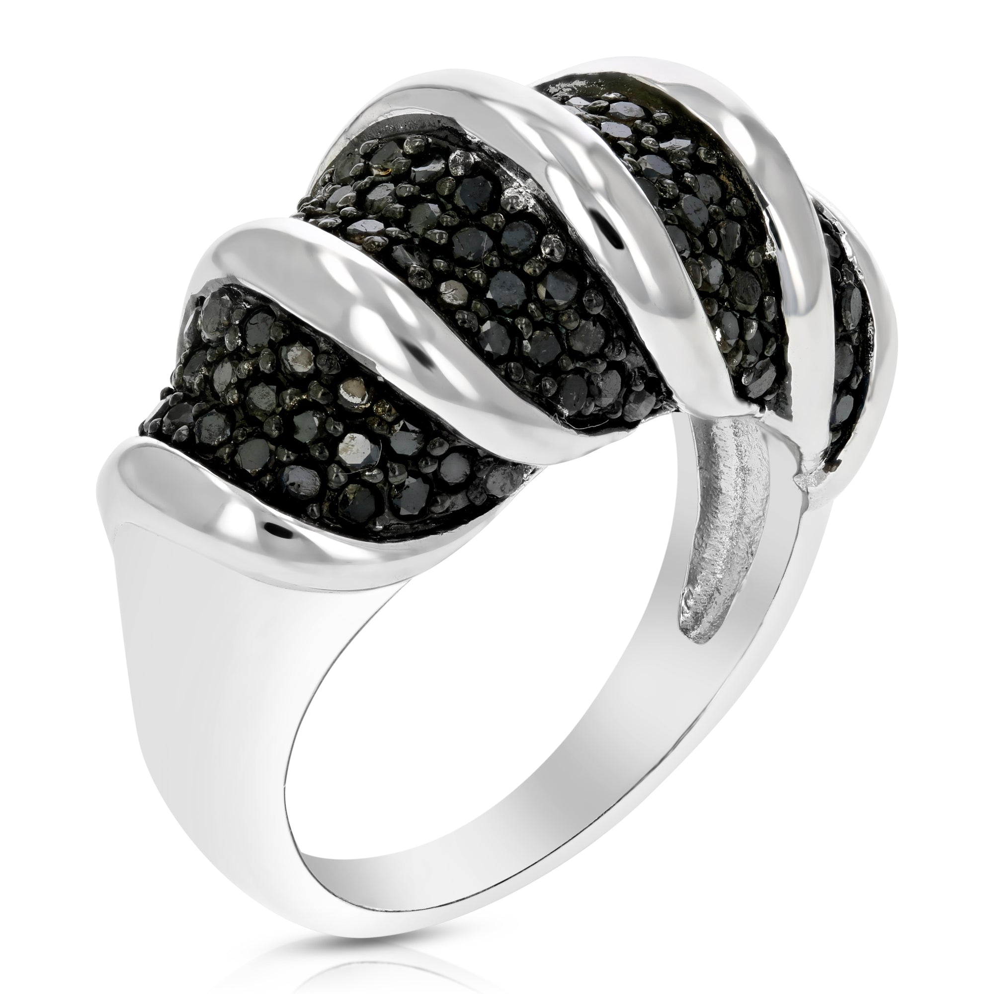 1.30 cttw Black Diamond Ring .925 Sterling Silver with Rhodium Plating Size 7