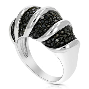 1.30 cttw Black Diamond Ring .925 Sterling Silver with Rhodium Plating Size 7