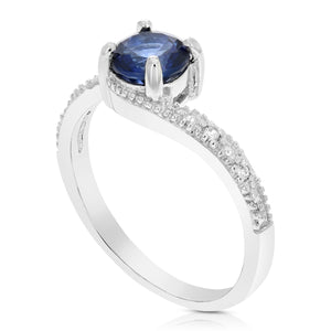 0.80 cttw Created Blue Sapphire Ring .925 Sterling Silver Rhodium Round 6 MM Size 7