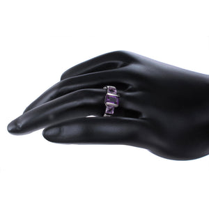 1 cttw 3 Stone Purple Amethyst Ring .925 Sterling Silver with Rhodium Emerald