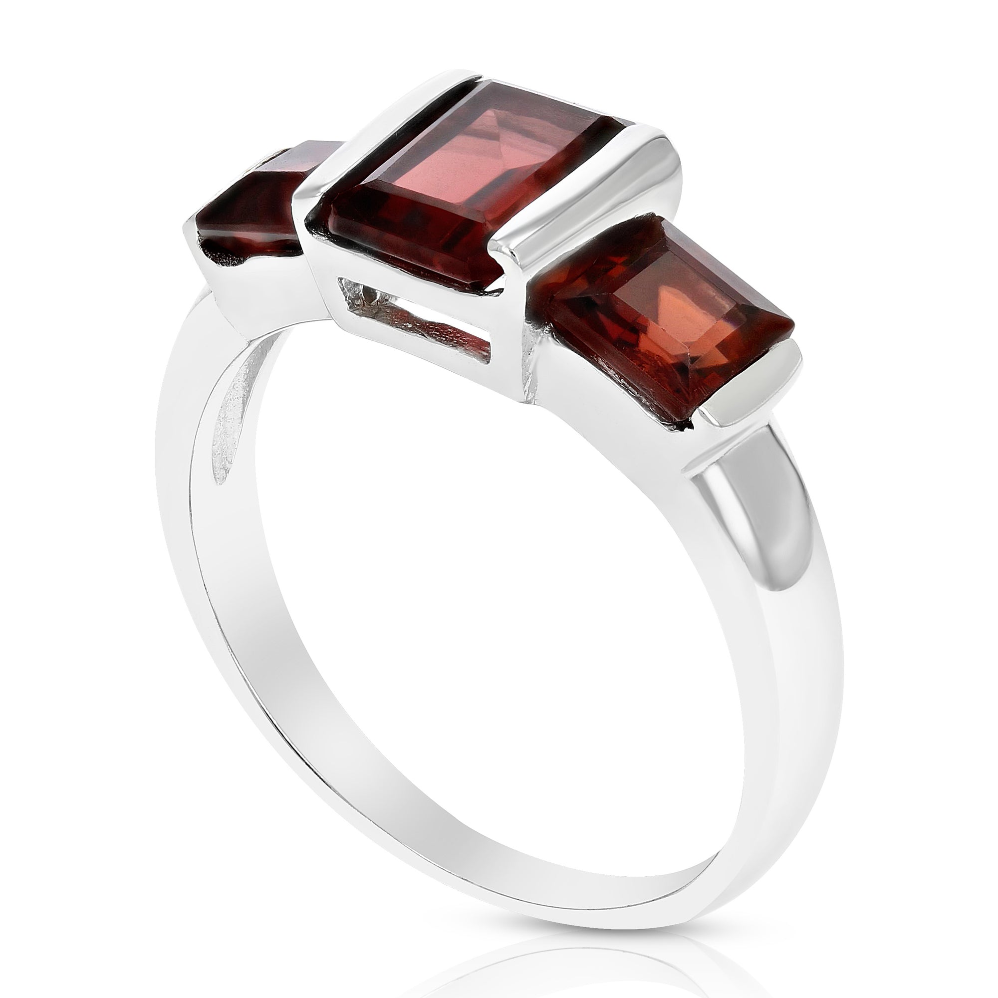 1.40 cttw 3 Stone Garnet Ring .925 Sterling Silver with Rhodium Plating Emerald