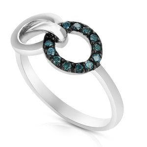 1/6 cttw Blue Diamond Circle Ring .925 Sterling Silver with Rhodium Size 7