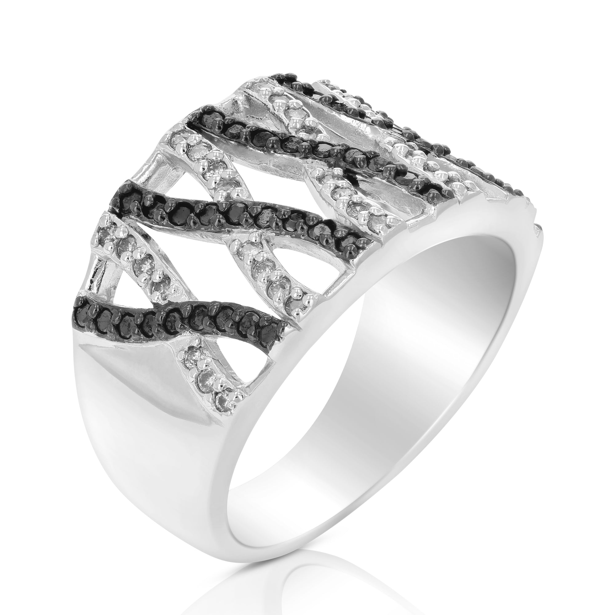 2/3 cttw Black and White Diamond Ring .925 Sterling Silver with Rhodium Size 7