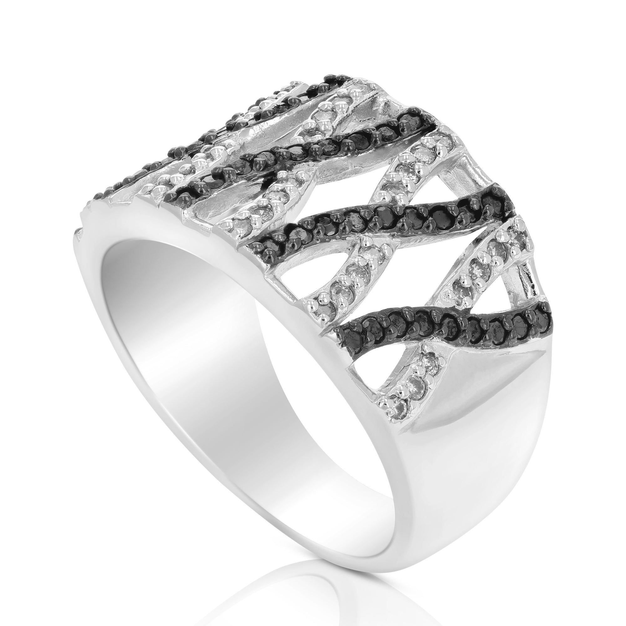 2/3 cttw Black and White Diamond Ring .925 Sterling Silver with Rhodium Size 7