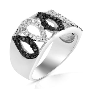 1/2 cttw Black and White Diamond Ring .925 Sterling Silver with Rhodium Size 7