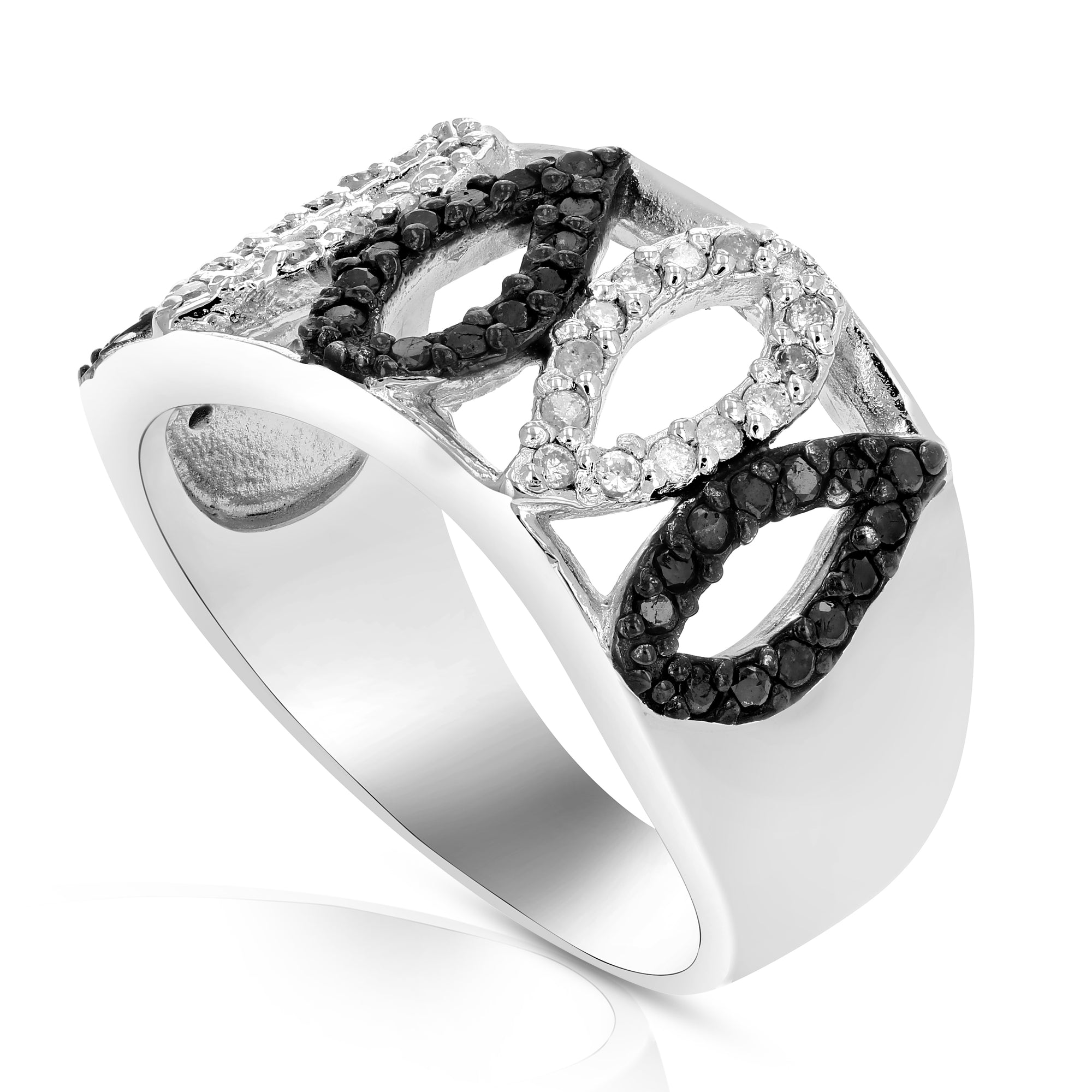 1/2 cttw Black and White Diamond Ring .925 Sterling Silver with Rhodium Size 7