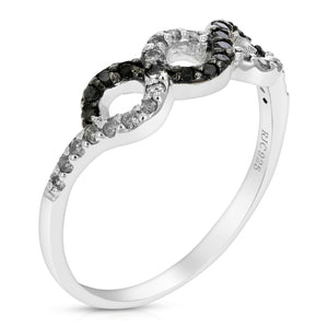 0.35 cttw Black and White Diamond Infinity Ring .925 Sterling Silver Size 7