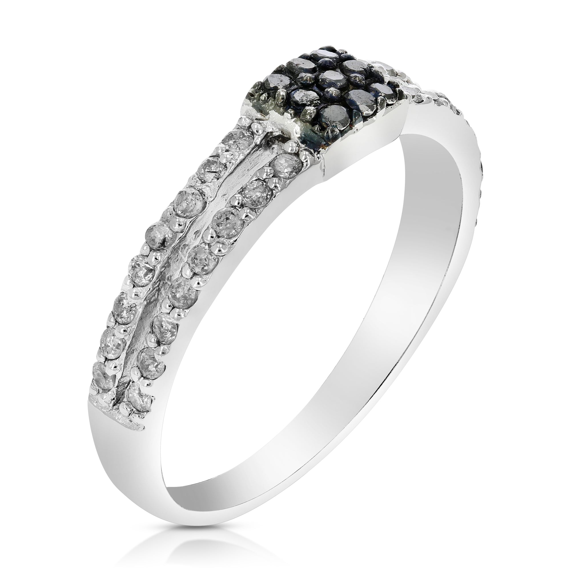 2/5 cttw Black and White Diamond Ring .925 Sterling Silver with Rhodium Size 7