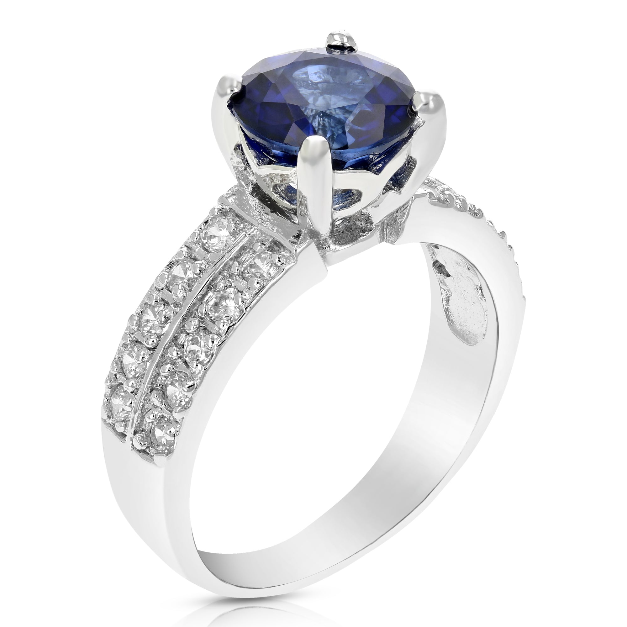 1.90 cttw Created Blue Sapphire Ring .925 Sterling Silver Round 8 MM Size 7