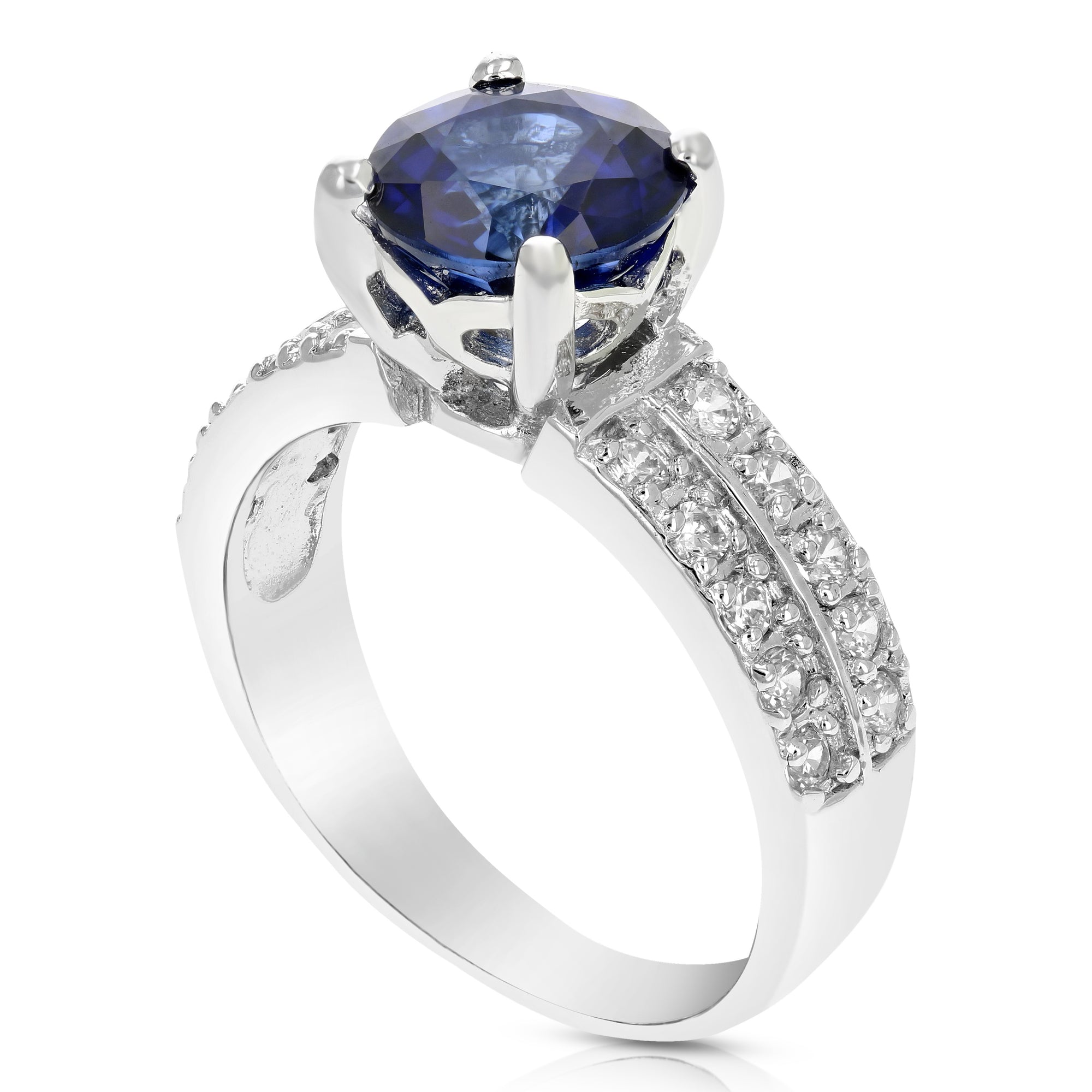 1.90 cttw Created Blue Sapphire Ring .925 Sterling Silver Round 8 MM Size 7