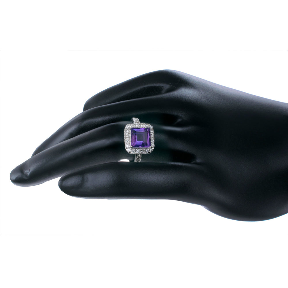 1.50 cttw Purple Amethyst Ring .925 Sterling Silver with Rhodium Princess 7 MM
