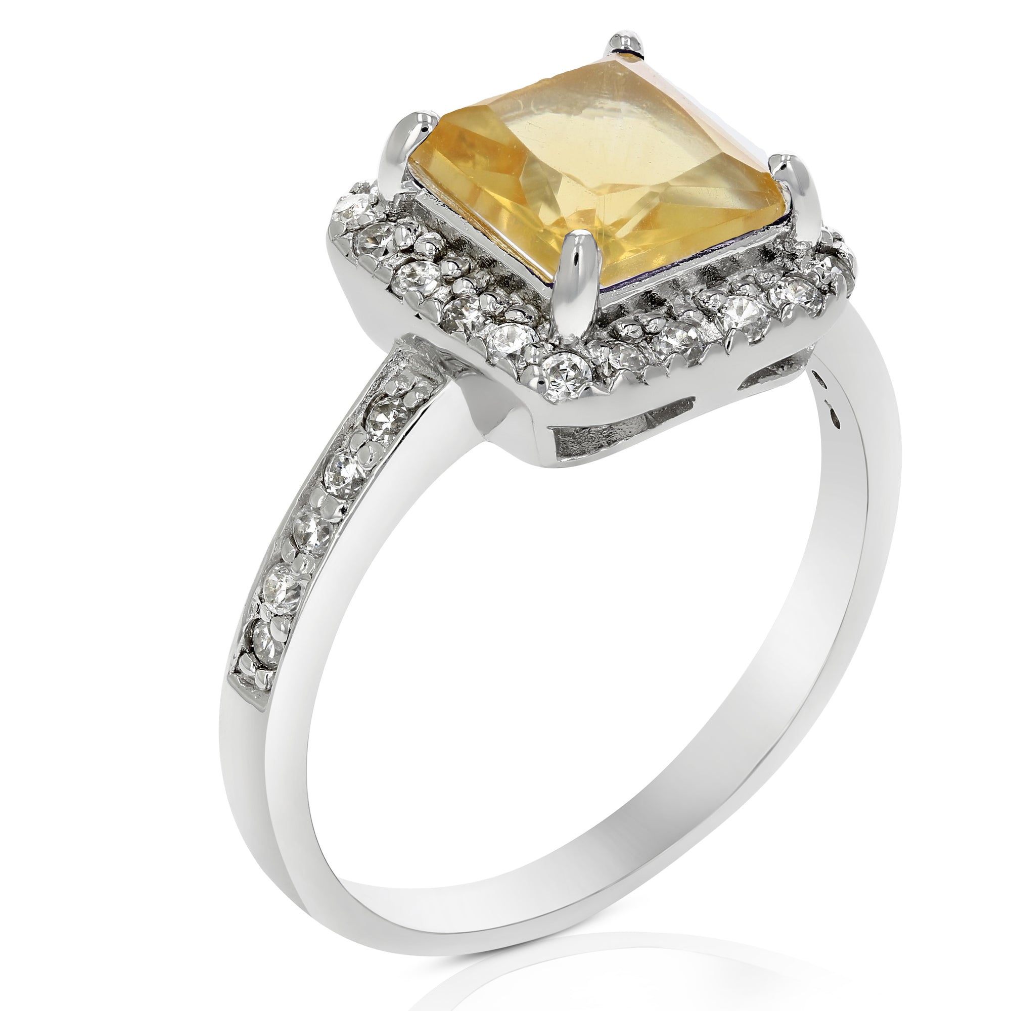 1 cttw Citrine Ring .925 Sterling Silver with Rhodium Princess Shape 7 MM