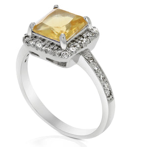 1 cttw Citrine Ring .925 Sterling Silver with Rhodium Princess Shape 7 MM