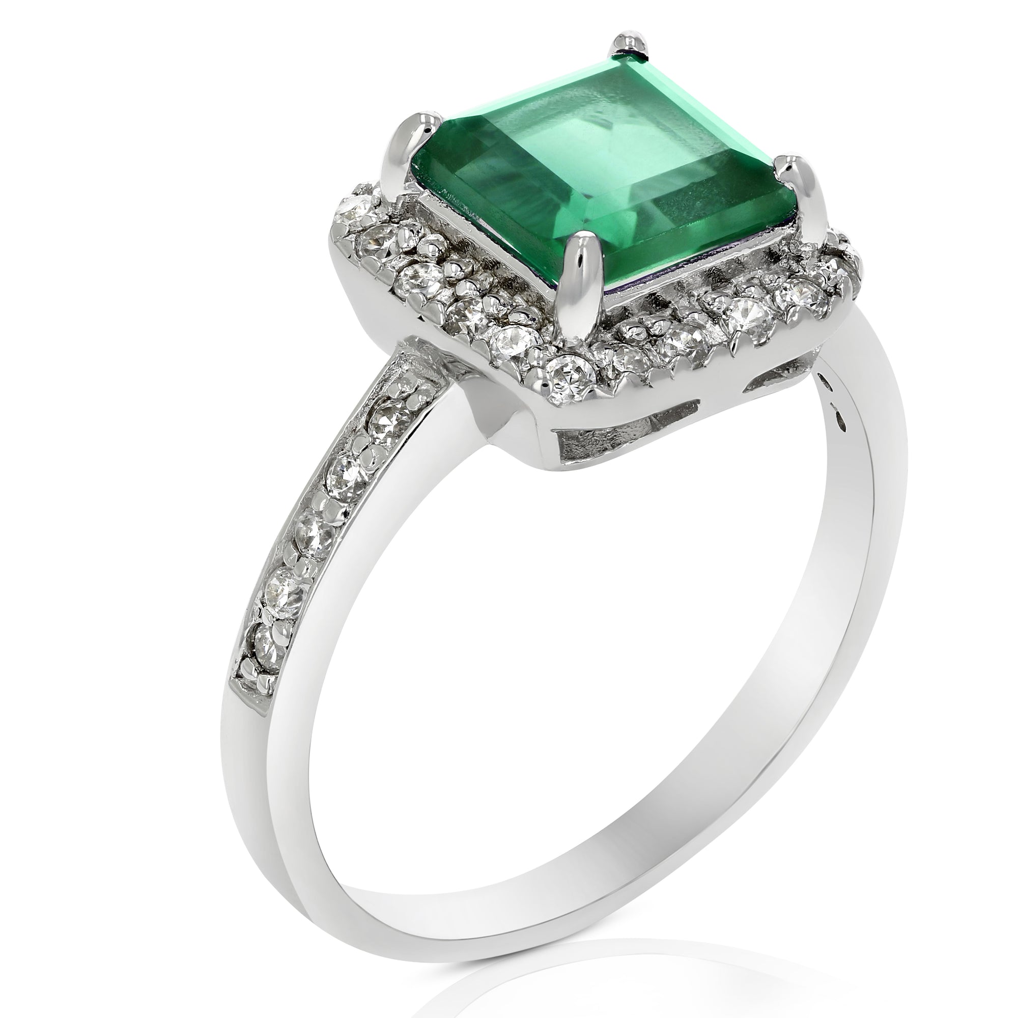 1.50 cttw Green Topaz Ring .925 Sterling Silver with Rhodium Princess Cut 7 MM