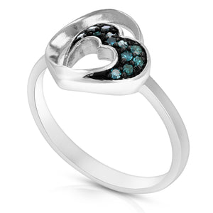0.15 cttw Blue Diamond Heart Ring .925 Sterling Silver with Rhodium Size 7