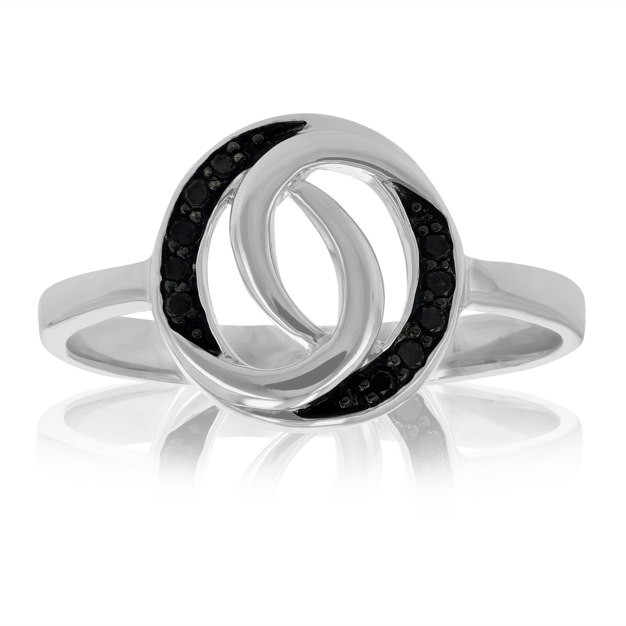 1/10 cttw Black Diamond Ring in .925 Sterling Silver with Rhodium Plating Size 7