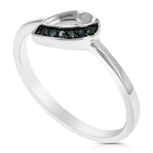 1/20 cttw Blue Diamond Pear Ring .925 Sterling Silver with Rhodium Size 7