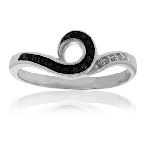 0.15 cttw Black and White Diamond Ring .925 Sterling Silver with Rhodium Size 7