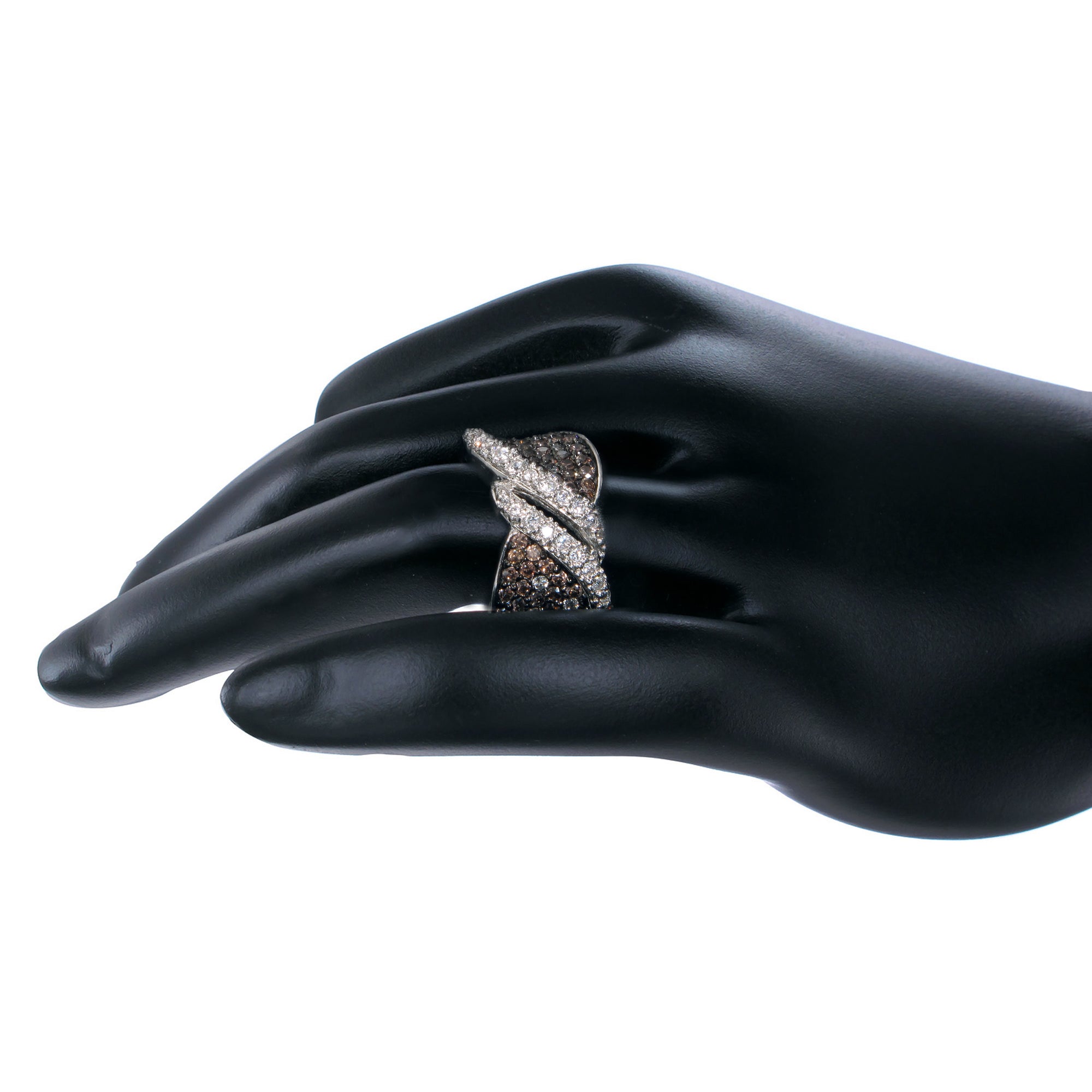 Criss Cross Champagne and White Cubic Zirconia Fashion Ring Brass with Rhodium