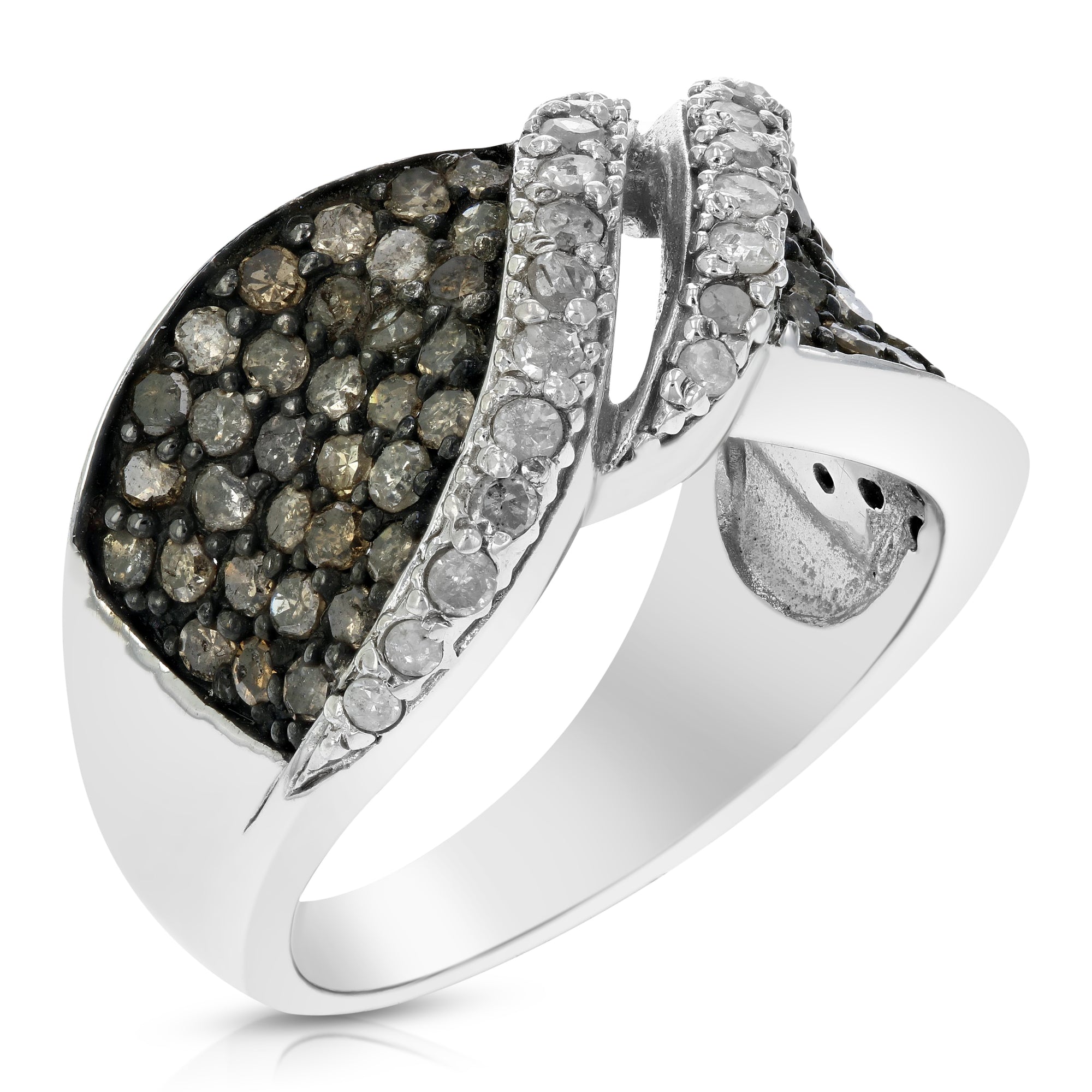 1.55 cttw Champagne and White Diamond Ring .925 Sterling Silver Rhodium Size 7