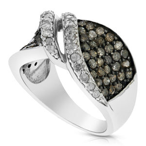 1.55 cttw Champagne and White Diamond Ring .925 Sterling Silver Rhodium Size 7