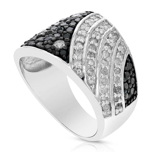 1.35 cttw Black and White Diamond Ring .925 Sterling Silver with Rhodium Size 7