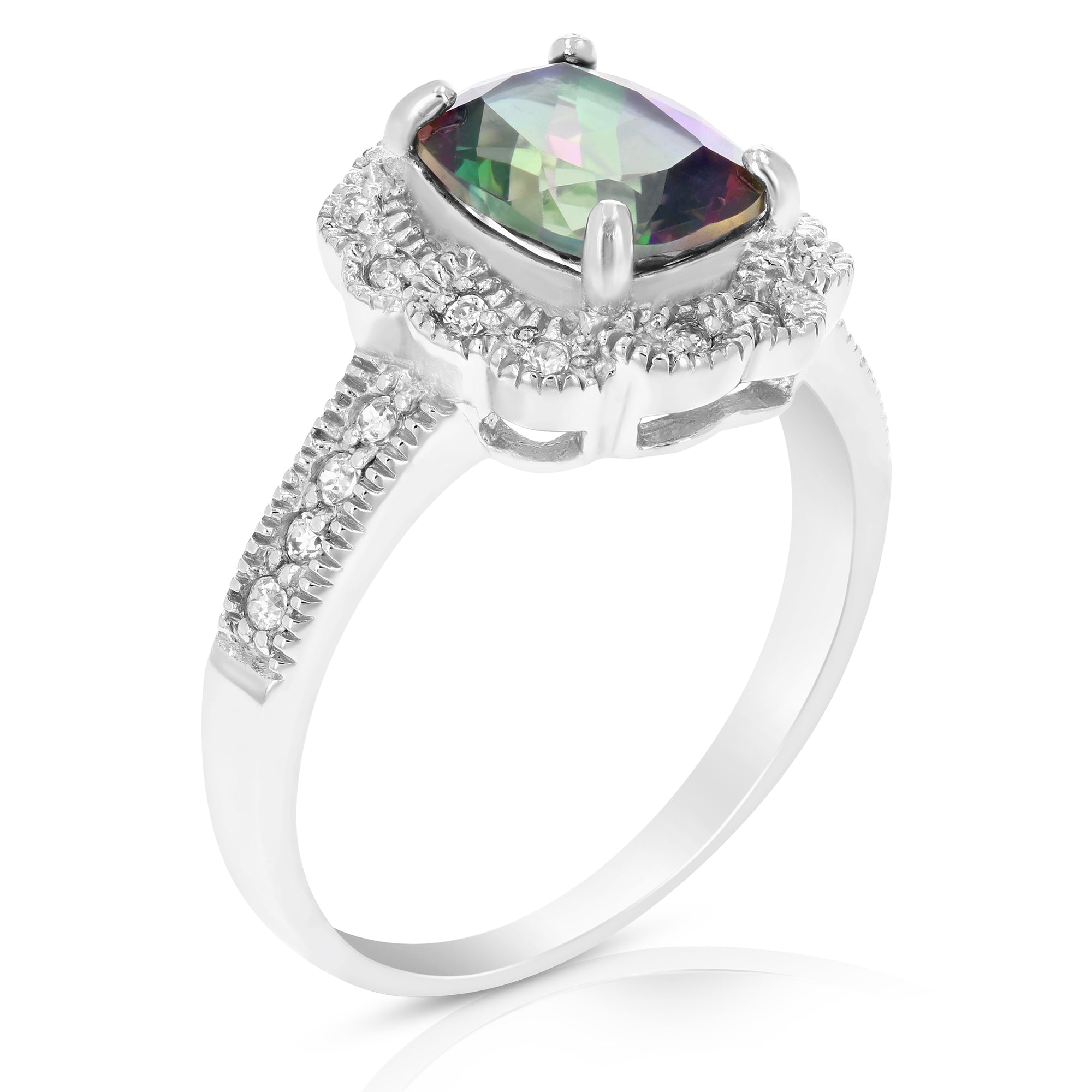 2.20 cttw Mystic Topaz Ring .925 Sterling Silver with Rhodium Emerald Shape