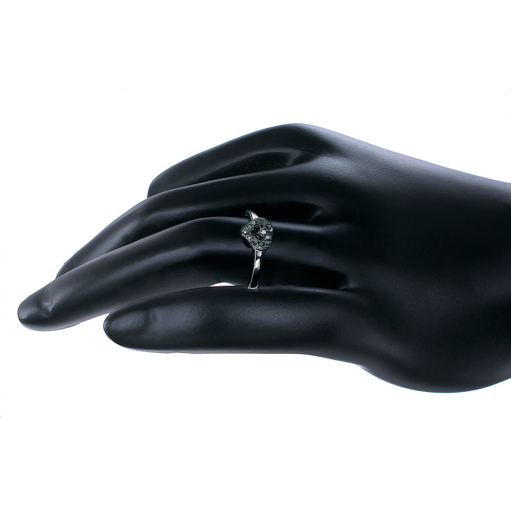 1/10 cttw Black Diamond Heart Shape Ring .925 Sterling Silver Rhodium Size 7