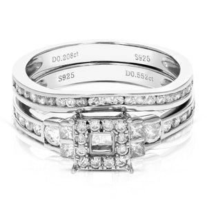 3/4 cttw Diamond Semi Mount Bridal Set with Princess Center Silver Size 7