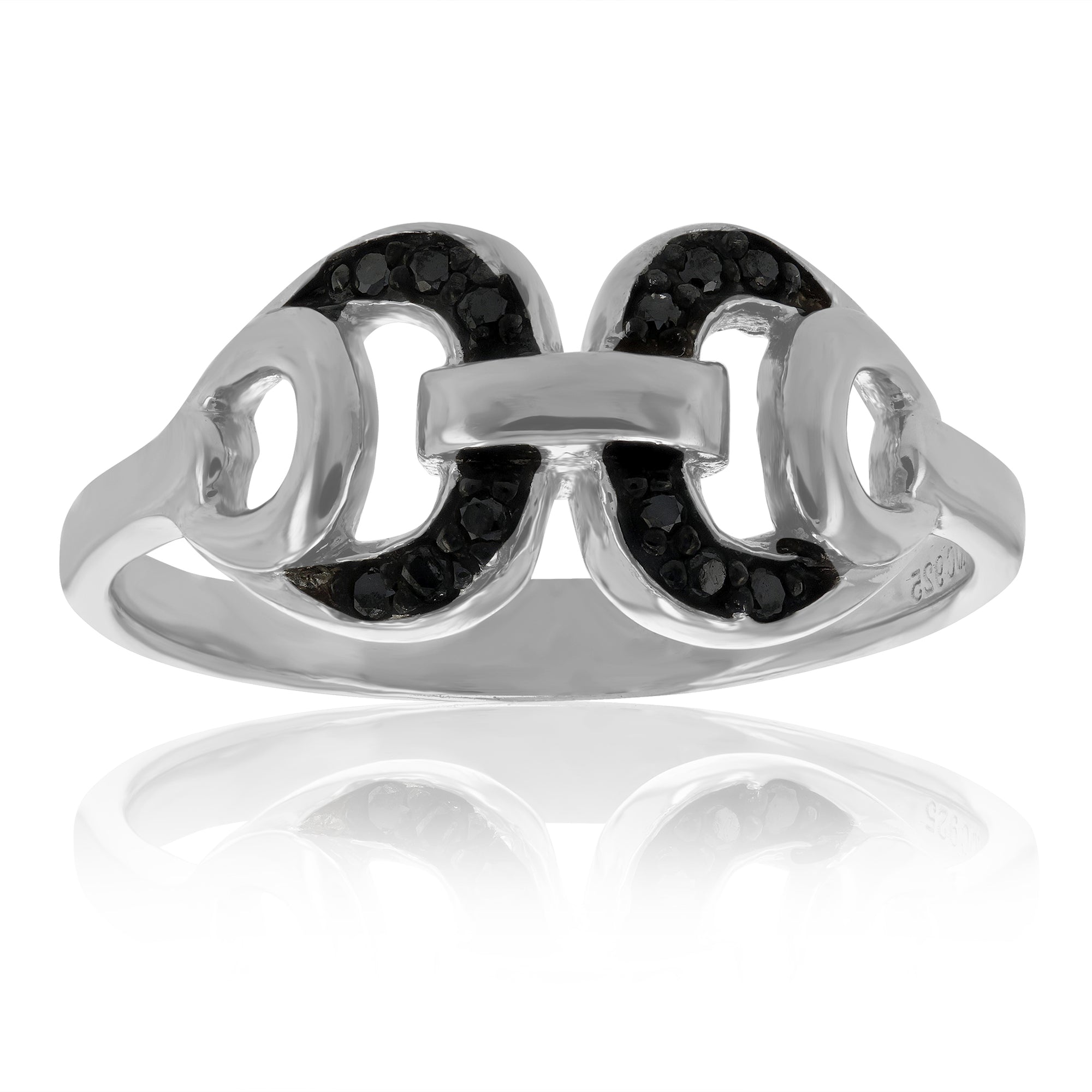 1/6 cttw Black Diamond Ring in .925 Sterling Silver with Rhodium Plating Size 7