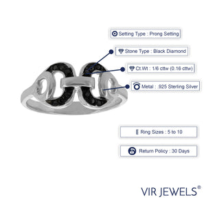 1/6 cttw Black Diamond Ring in .925 Sterling Silver with Rhodium Plating Size 7