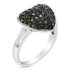 1 cttw Black Diamond Heart Ring .925 Sterling Silver with Rhodium Plating Size 7