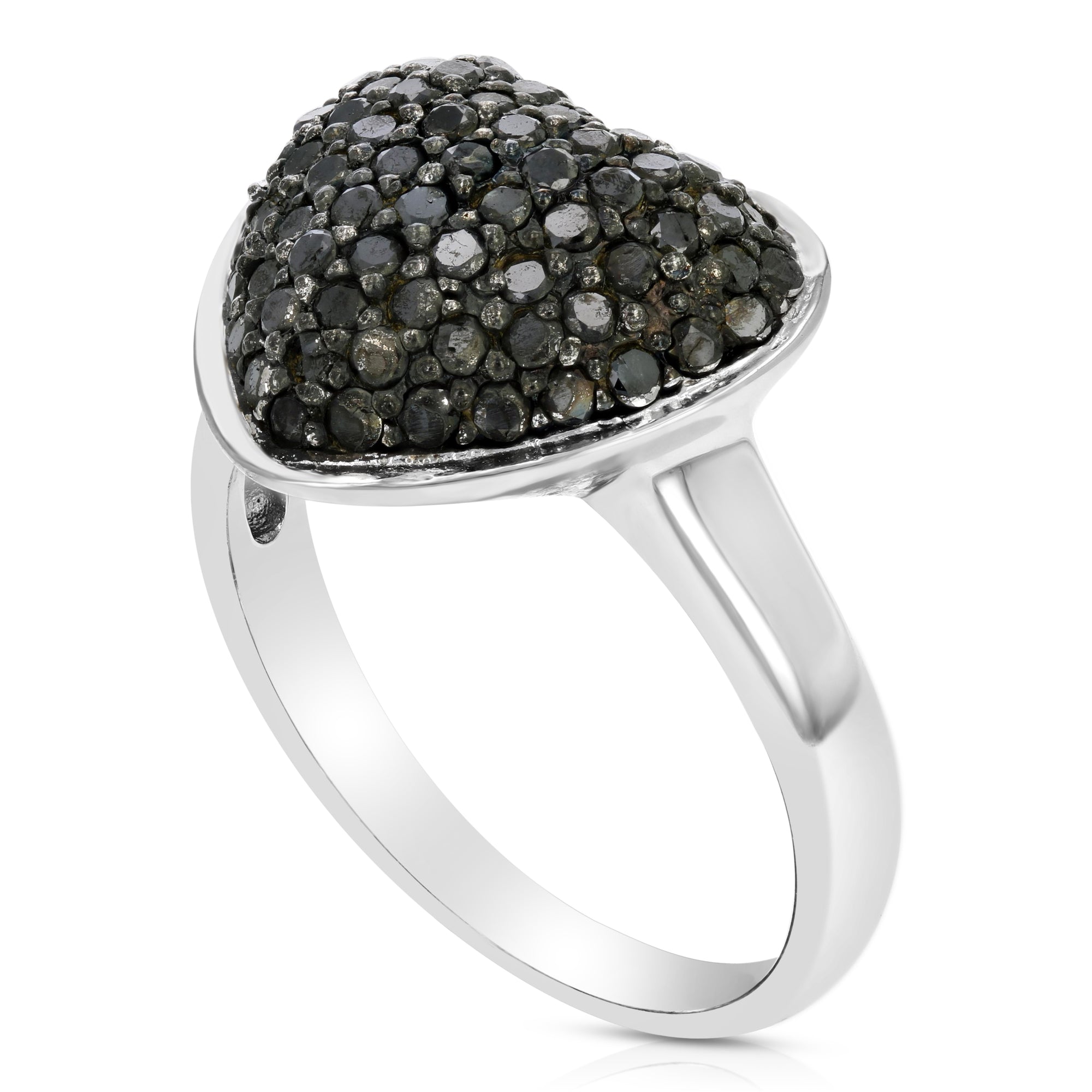 1 cttw Black Diamond Heart Ring .925 Sterling Silver with Rhodium Plating Size 7