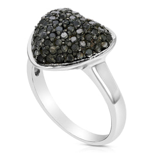 1 cttw Black Diamond Heart Ring .925 Sterling Silver with Rhodium Plating Size 7