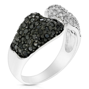 1.15 cttw Black and White Diamond Ring .925 Sterling Silver with Rhodium Size 7