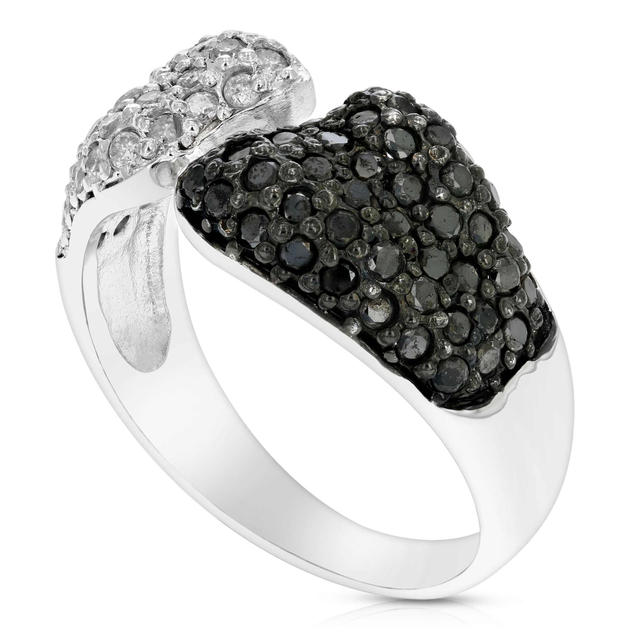 1.15 cttw Black and White Diamond Ring .925 Sterling Silver with Rhodium Size 7